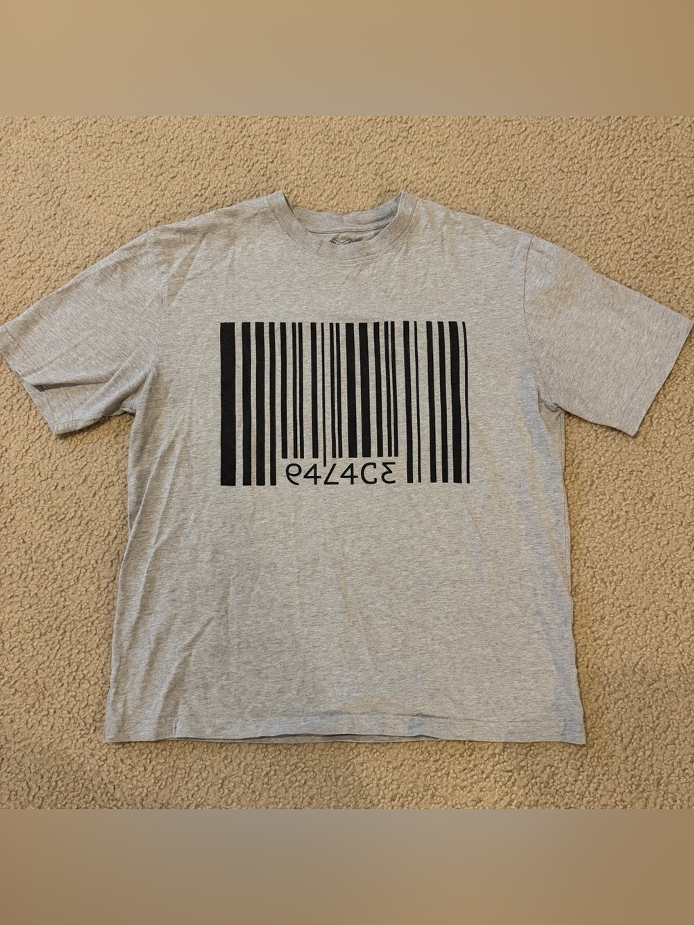 PALACE Gray Short-Sleeve Tee with Black Barcode Graphic